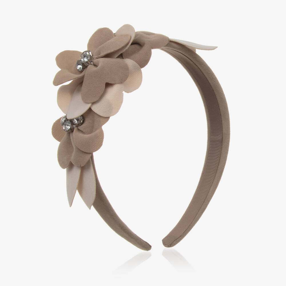 Mayoral - Girls Beige Suedette Flower Hairband  | Childrensalon