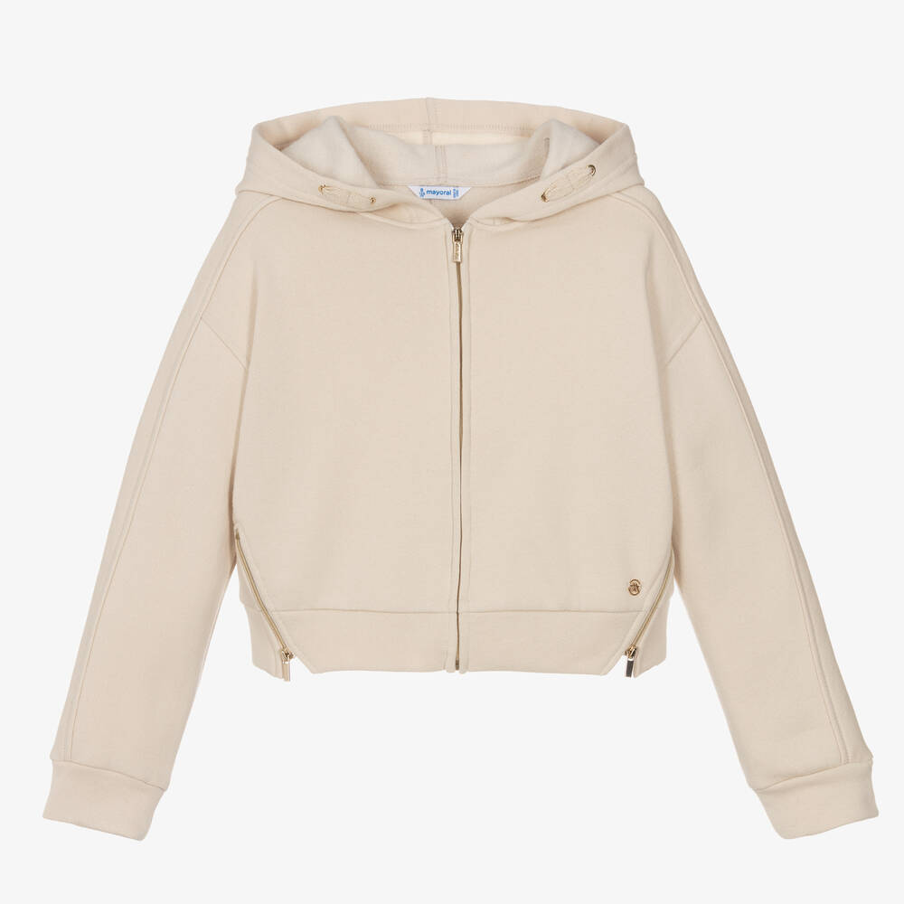 Mayoral - Girls Beige Zip-Up Hoodie | Childrensalon