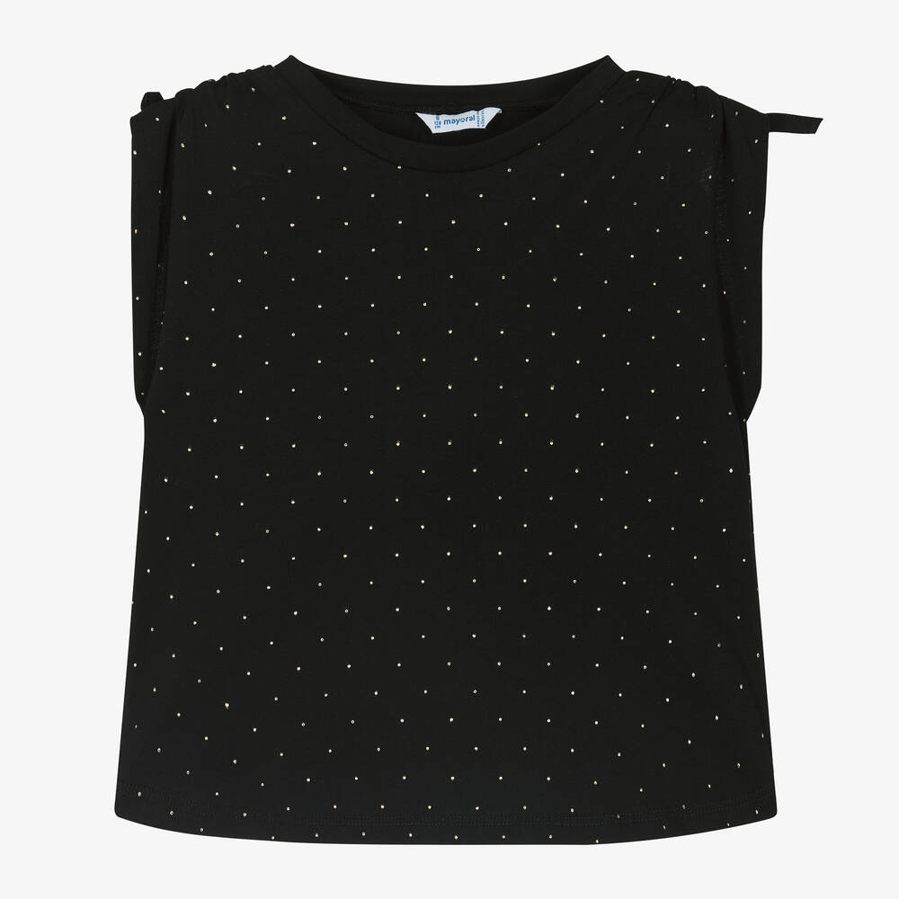 Mayoral - Girls Black Cotton Studded T-Shirt | Childrensalon