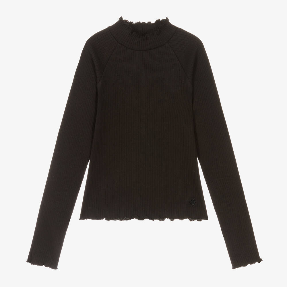 Mayoral - Girls Black Cotton Turtle Neck Top | Childrensalon