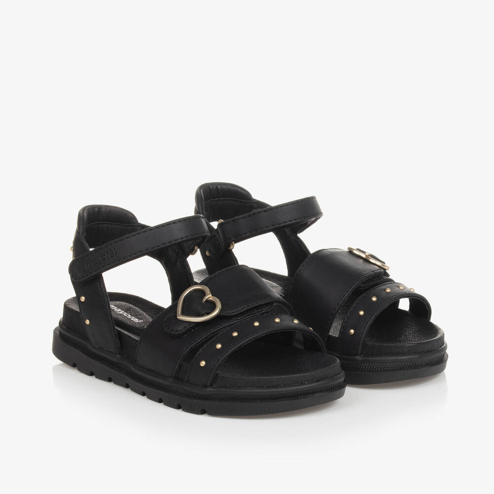 Mayoral - Girls Black Faux Leather Studded Sandals | Childrensalon