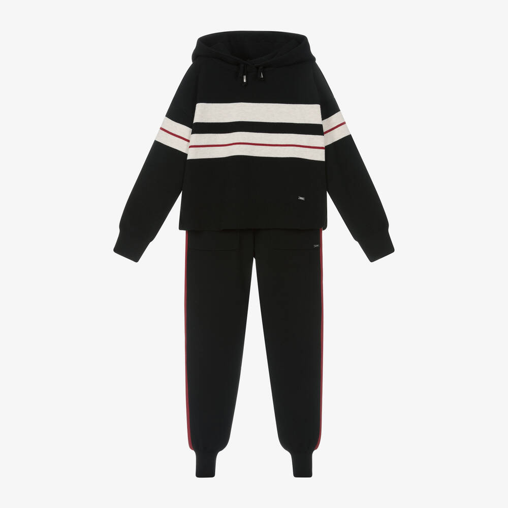 Mayoral - Girls Black Knitted Stripe Tracksuit | Childrensalon