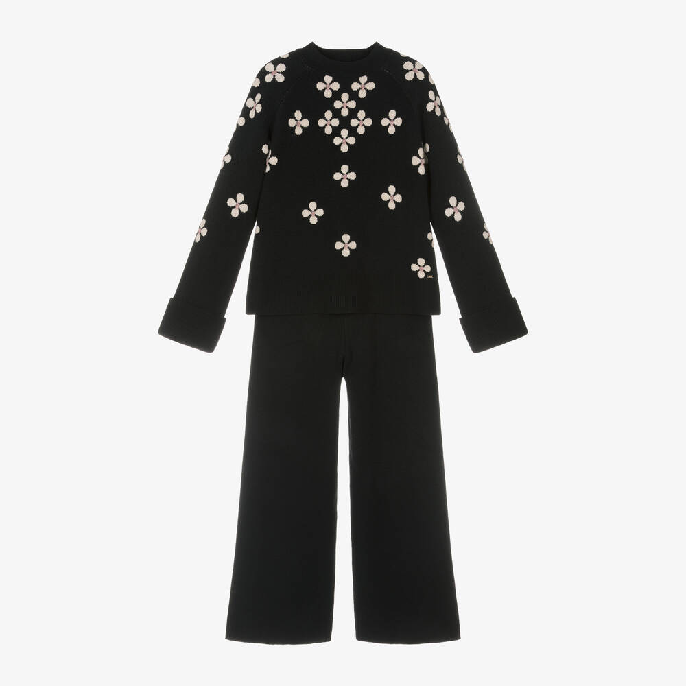 Mayoral - Girls Black Knitted Trouser Set | Childrensalon