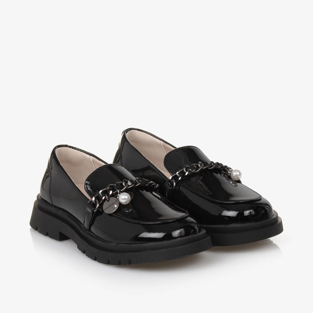 Mayoral - Girls Black Patent Faux Leather Loafers | Childrensalon