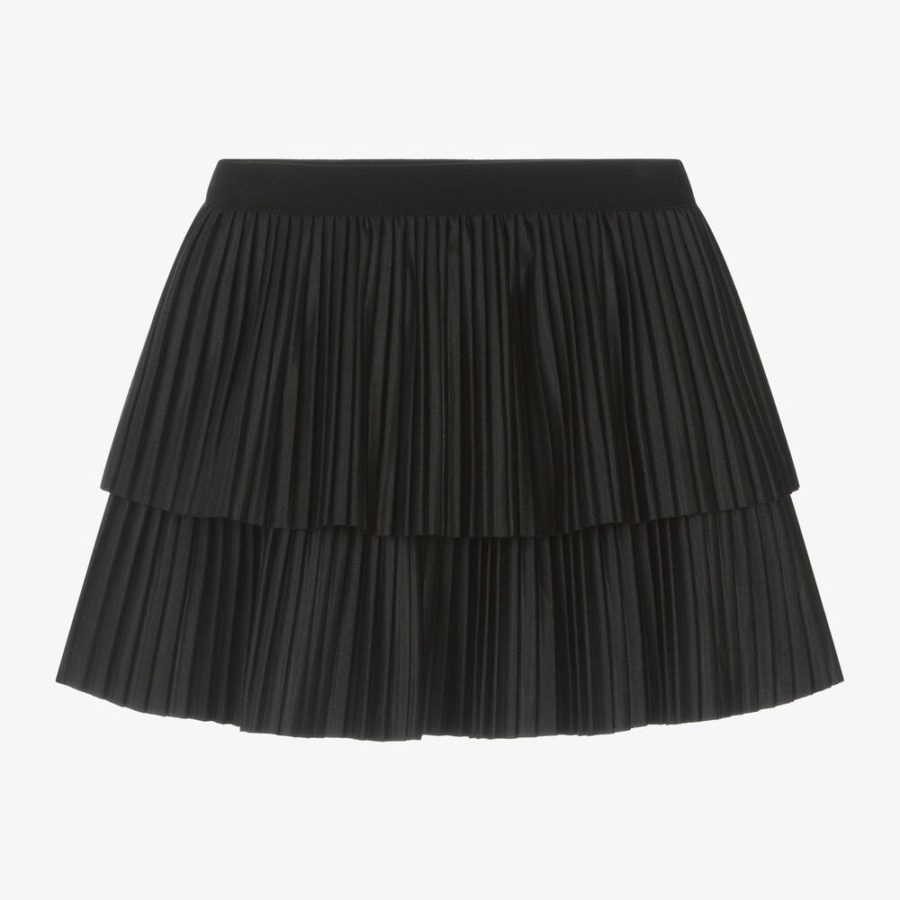 Mayoral - Girls Black Pleated Faux Leather Skirt | Childrensalon