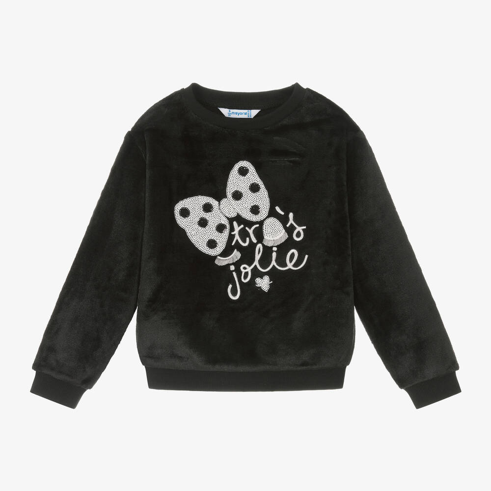 Mayoral - Girls Black Plush Sweatshirt  | Childrensalon