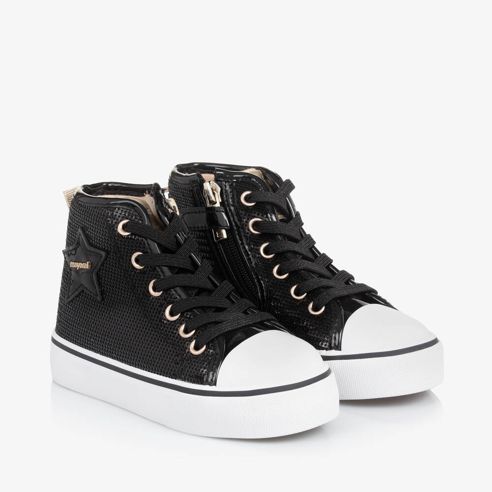 Mayoral - Girls Black Sequin High-Top Trainers | Childrensalon