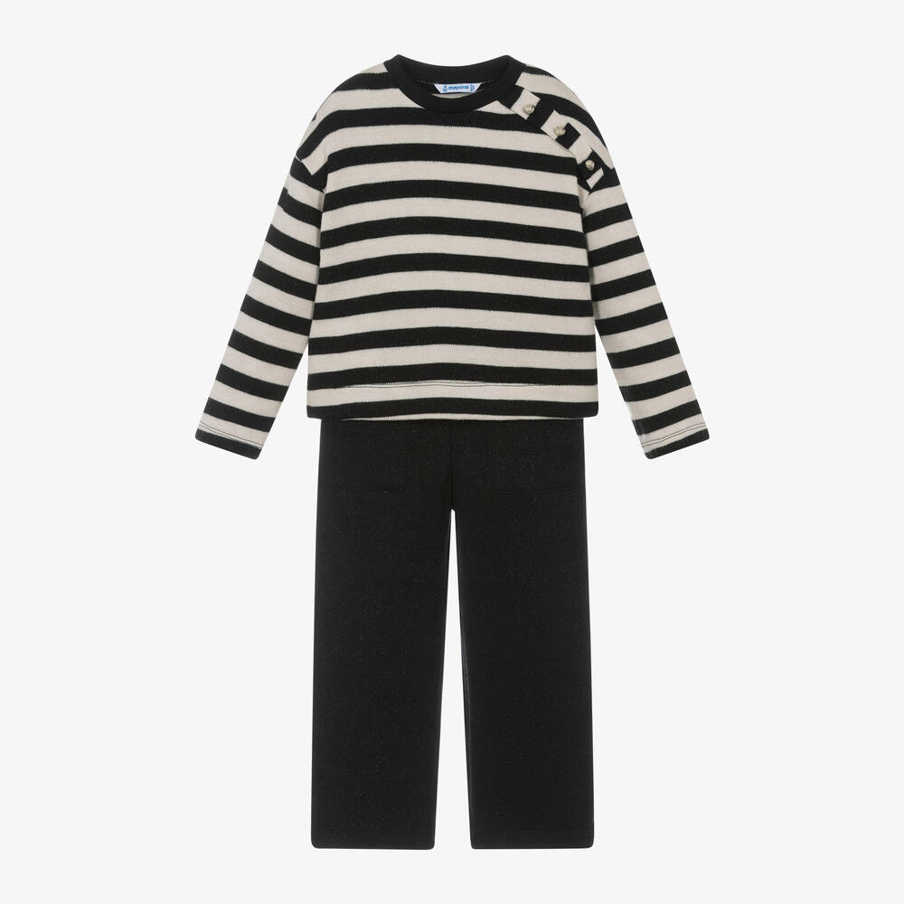 Mayoral - Girls Black Striped Trouser Set | Childrensalon