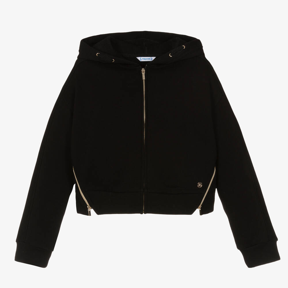 Mayoral - Girls Black Zip-Up Hoodie | Childrensalon