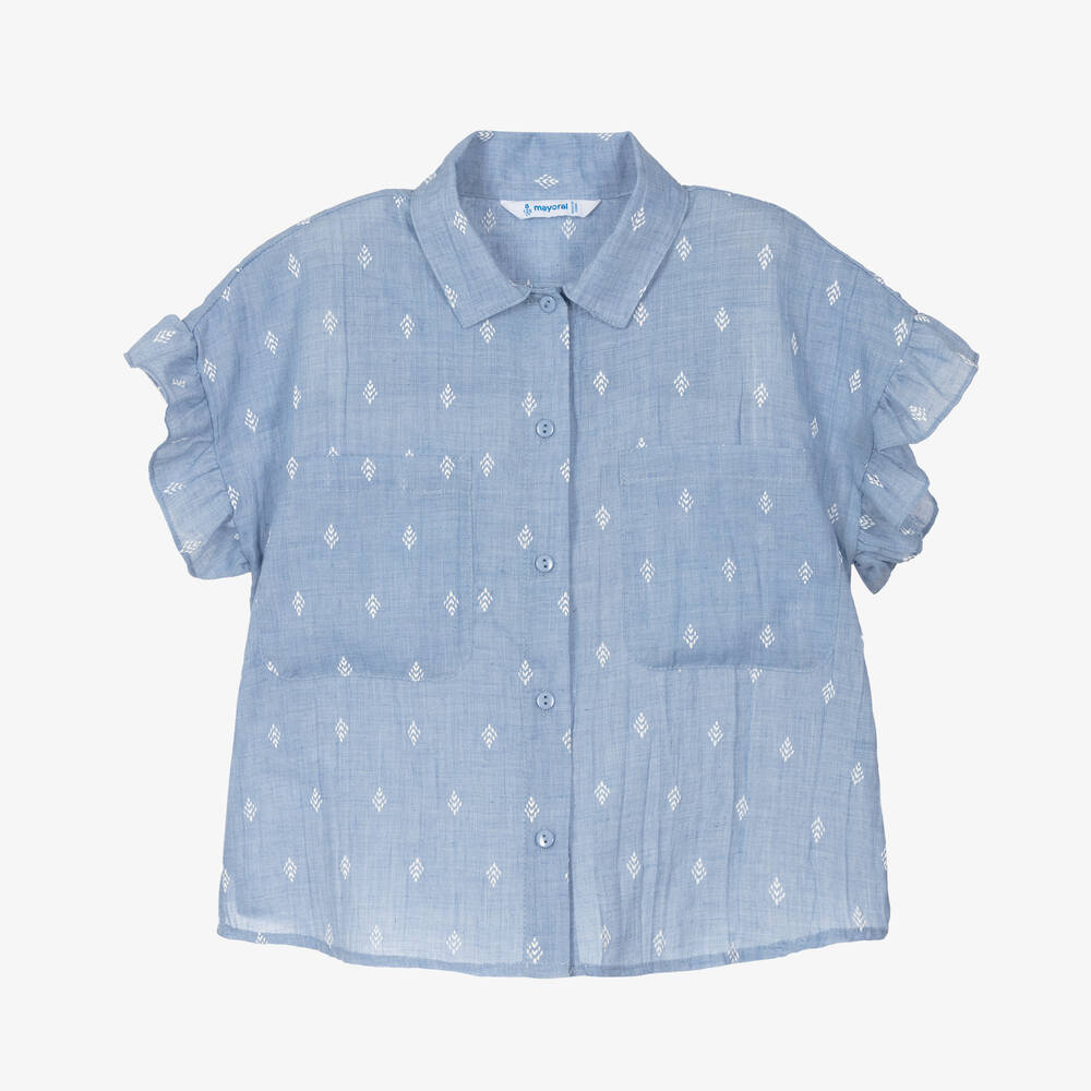 Mayoral - Girls Blue 2-in-1 Printed Blouse | Childrensalon
