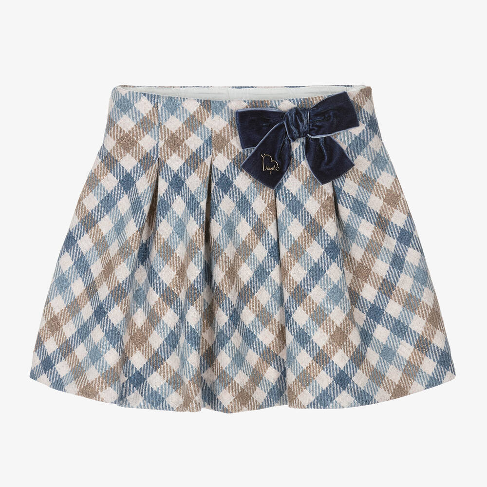 Mayoral - Girls Blue & Beige Check Skirt | Childrensalon