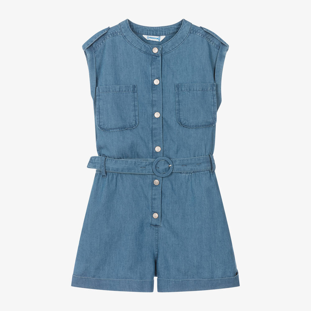 Mayoral Kids' Girls Blue Chambray Playsuit