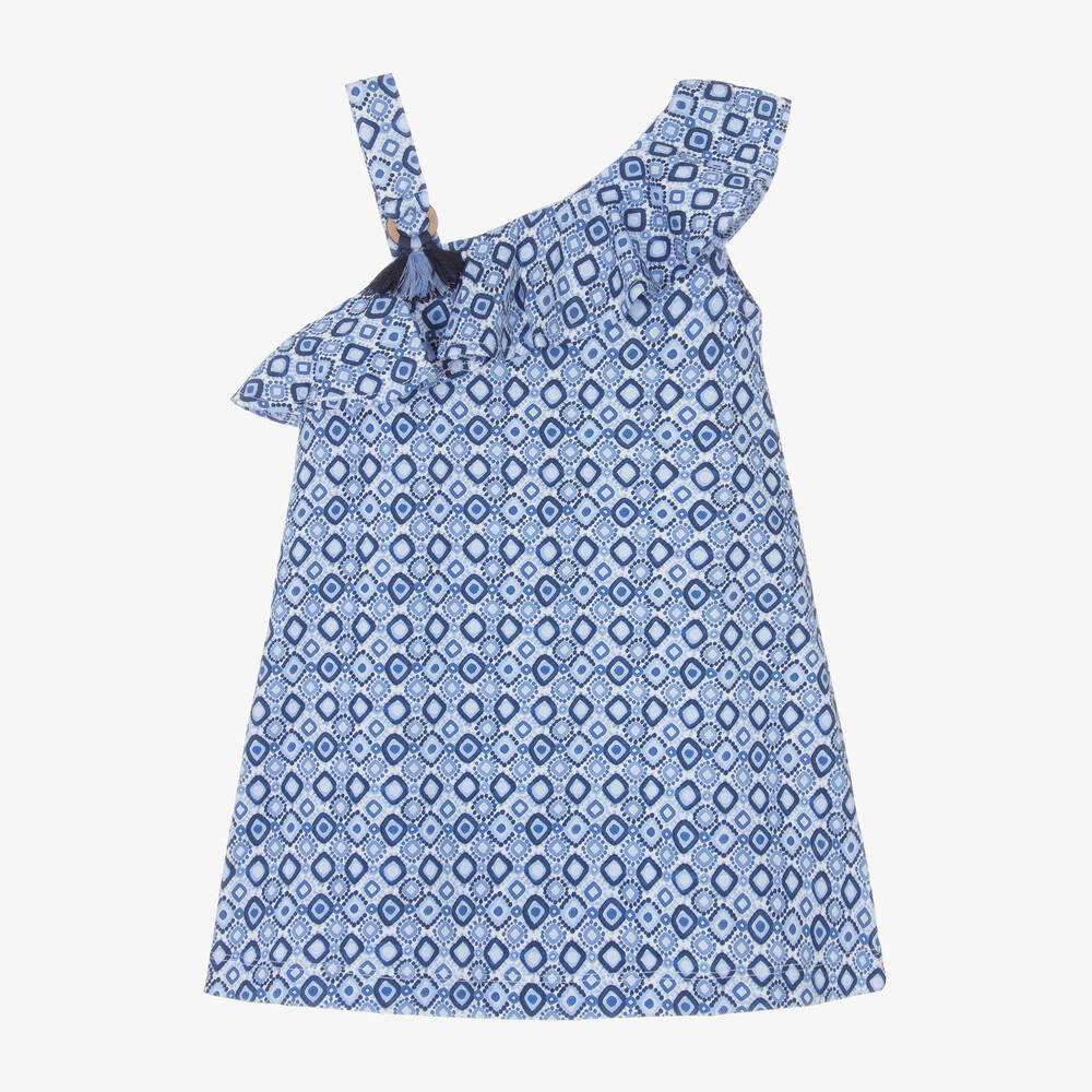 Mayoral - Girls Blue Cotton Dress | Childrensalon