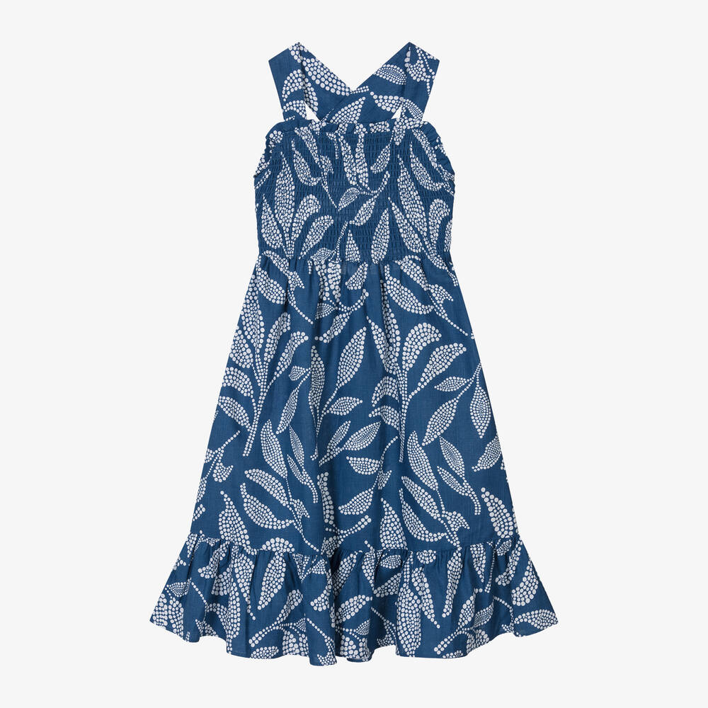 Mayoral - Girls Blue Cotton Floral Dress | Childrensalon