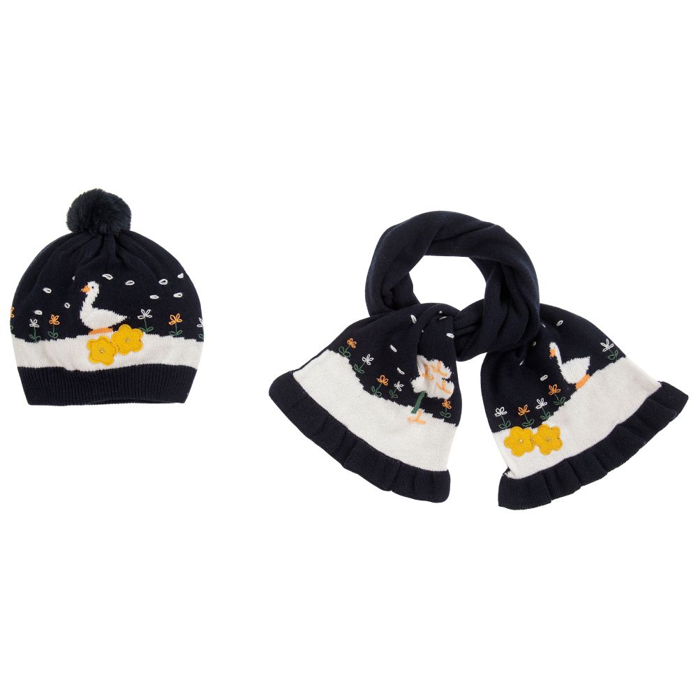 Mayoral Babies' Girls Blue Cotton Knit Hat Set In Black
