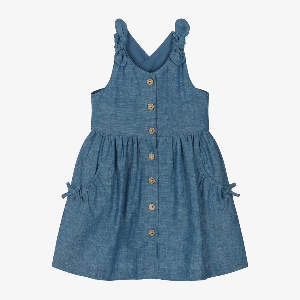 Mayoral - Girls Blue Cotton & Linen Dress | Childrensalon