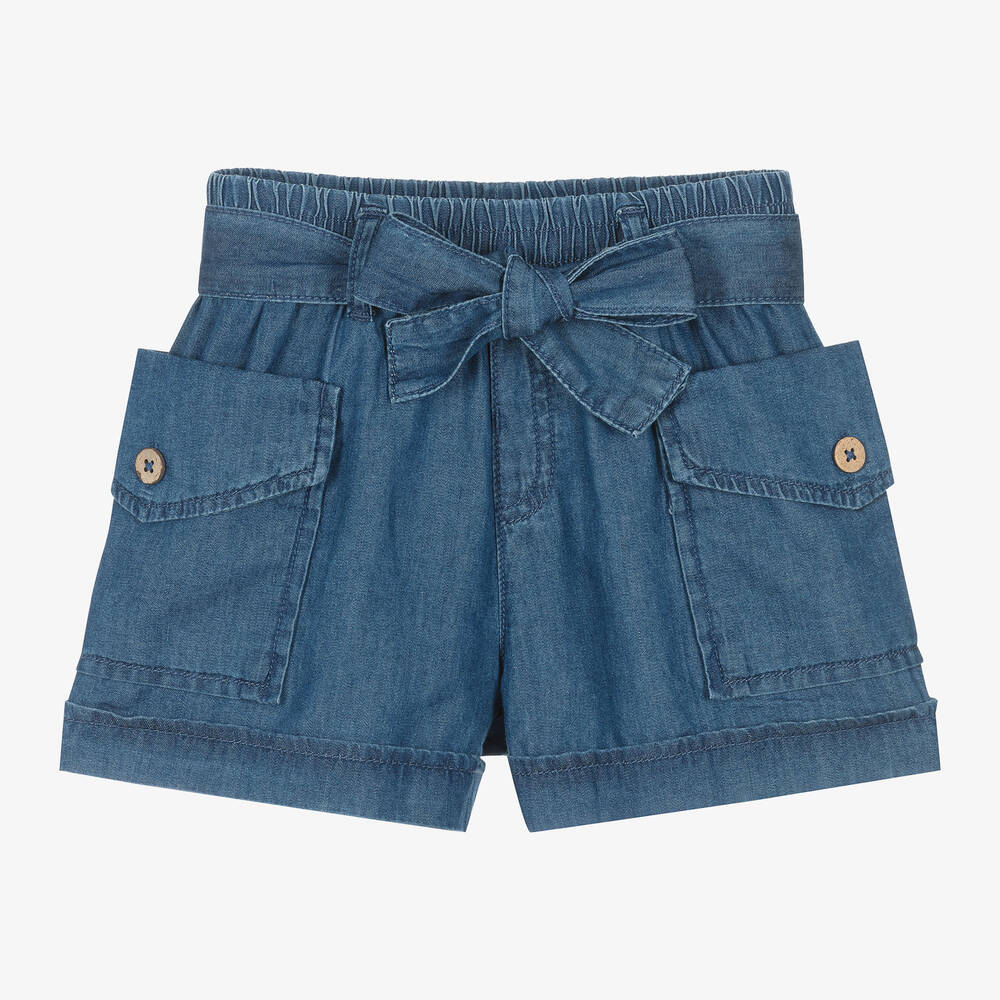 Mayoral - Girls Blue Cotton & Lyocell Cargo Shorts | Childrensalon