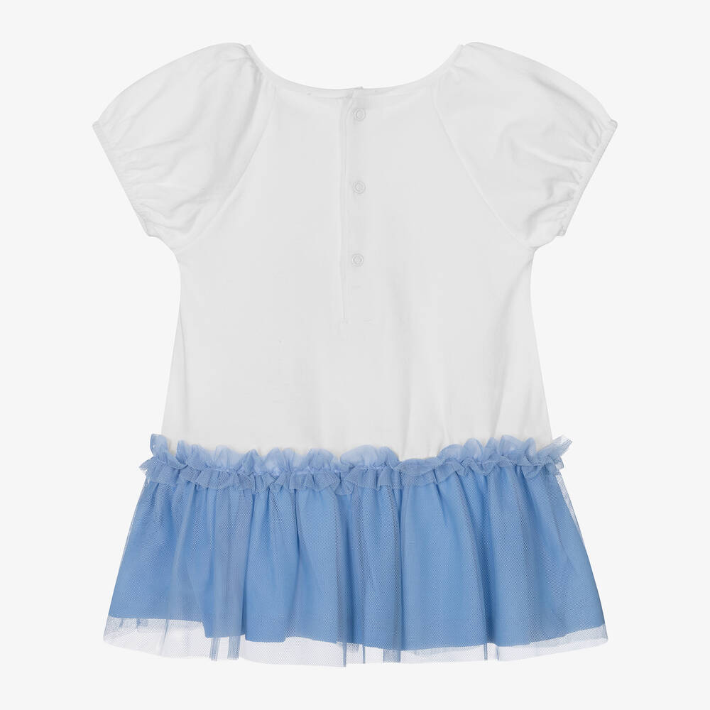 Mayoral - Girls Blue Cotton & Tulle Flower Dress | Childrensalon