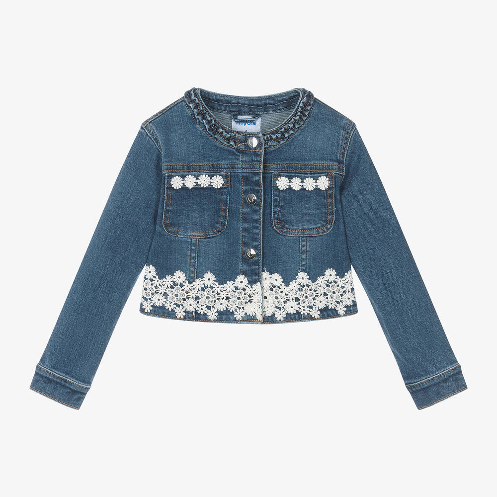 Mayoral - Girls Blue Denim & Lace Jacket | Childrensalon