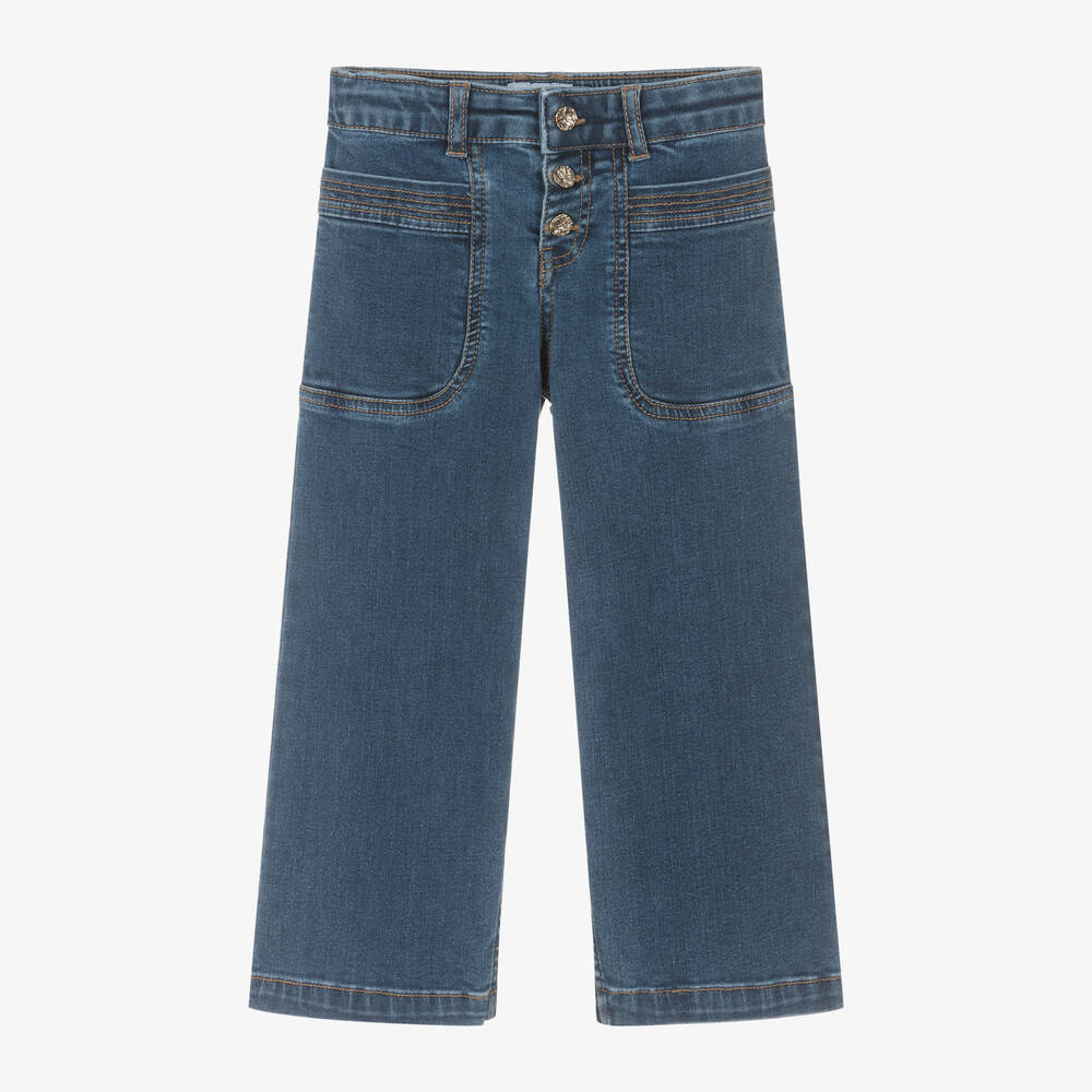 Mayoral - Girls Blue Denim Wide-Leg Jeans | Childrensalon