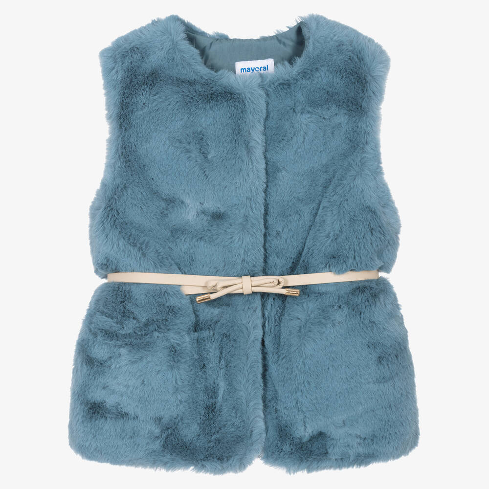 Mayoral - Girls Blue Faux Fur Gilet | Childrensalon