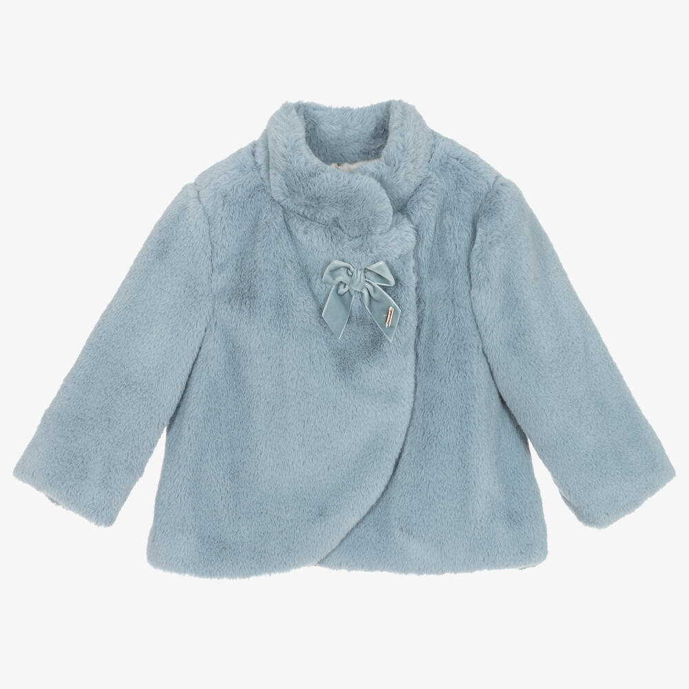 Mayoral - Girls Blue Faux Fur Jacket | Childrensalon