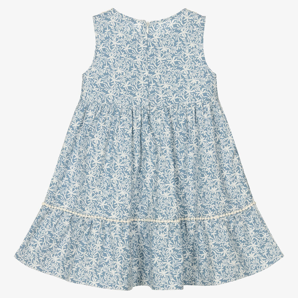Mayoral - Girls Blue Floral & Crochet Cotton Dress | Childrensalon
