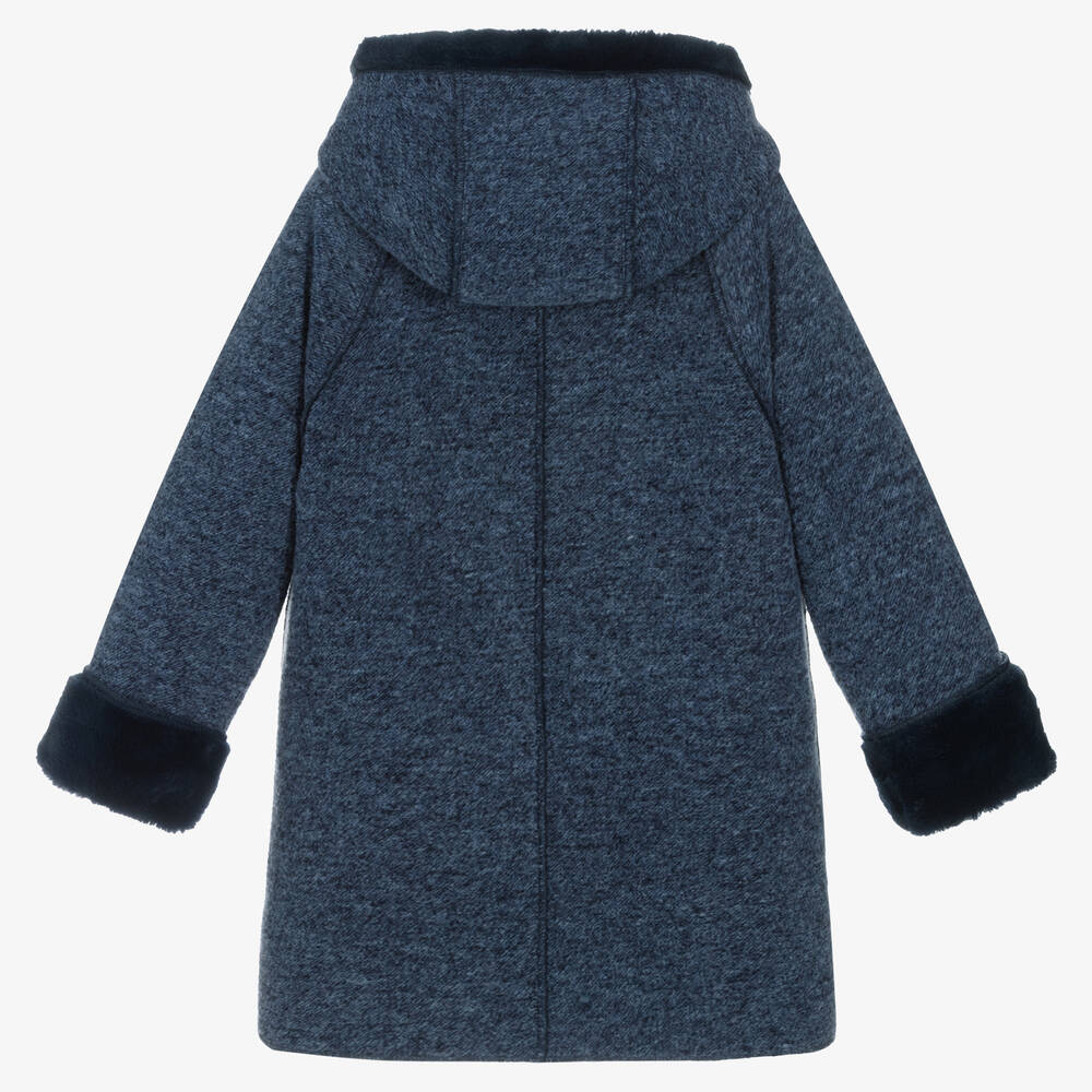 Mayoral - Girls Blue Fur-Trimmed Coat | Childrensalon