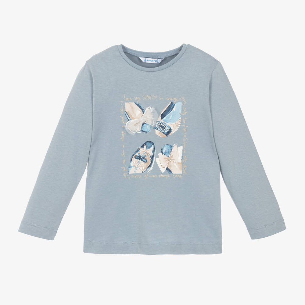 Mayoral - Girls Blue Graphic Print Cotton Top  | Childrensalon