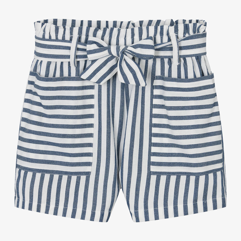 Mayoral - Girls Blue & Ivory Stripe Shorts | Childrensalon