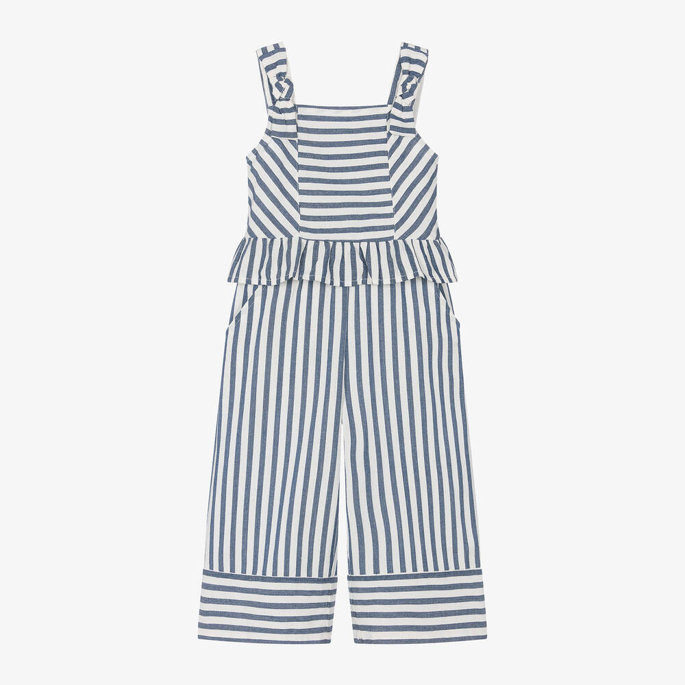 Mayoral - Girls Blue & Ivory Stripe Trouser Set | Childrensalon
