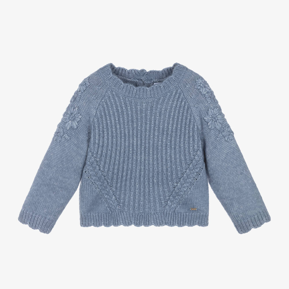 Mayoral - Girls Blue Knitted Flower Sweater | Childrensalon