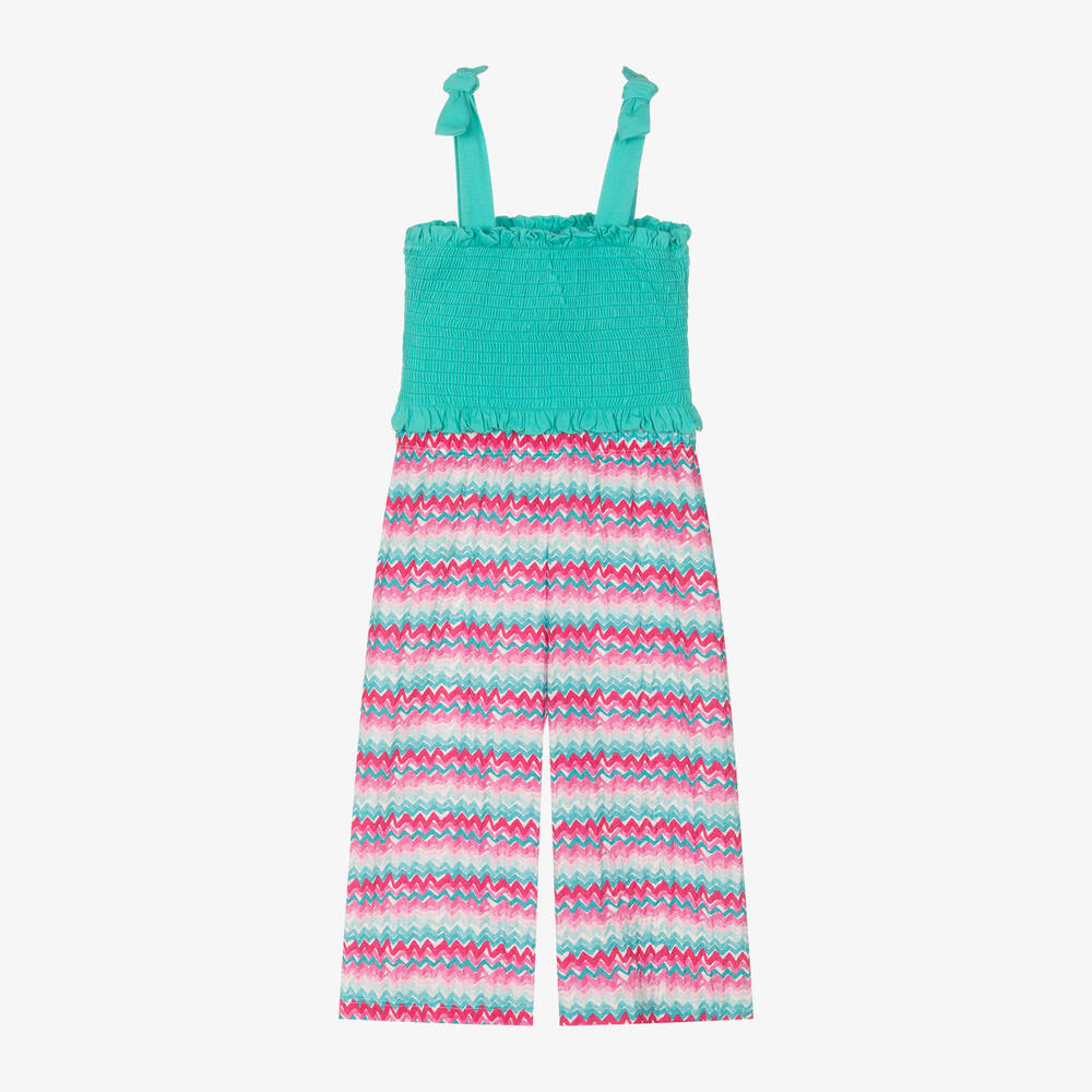 Mayoral - Girls Blue & Pink Cotton Trouser Set | Childrensalon