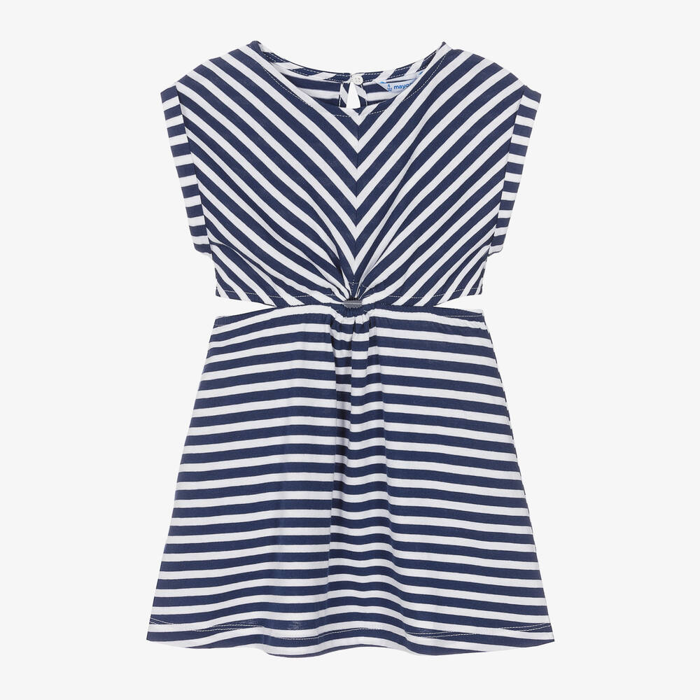Mayoral - Girls Blue Striped Cotton Dress | Childrensalon