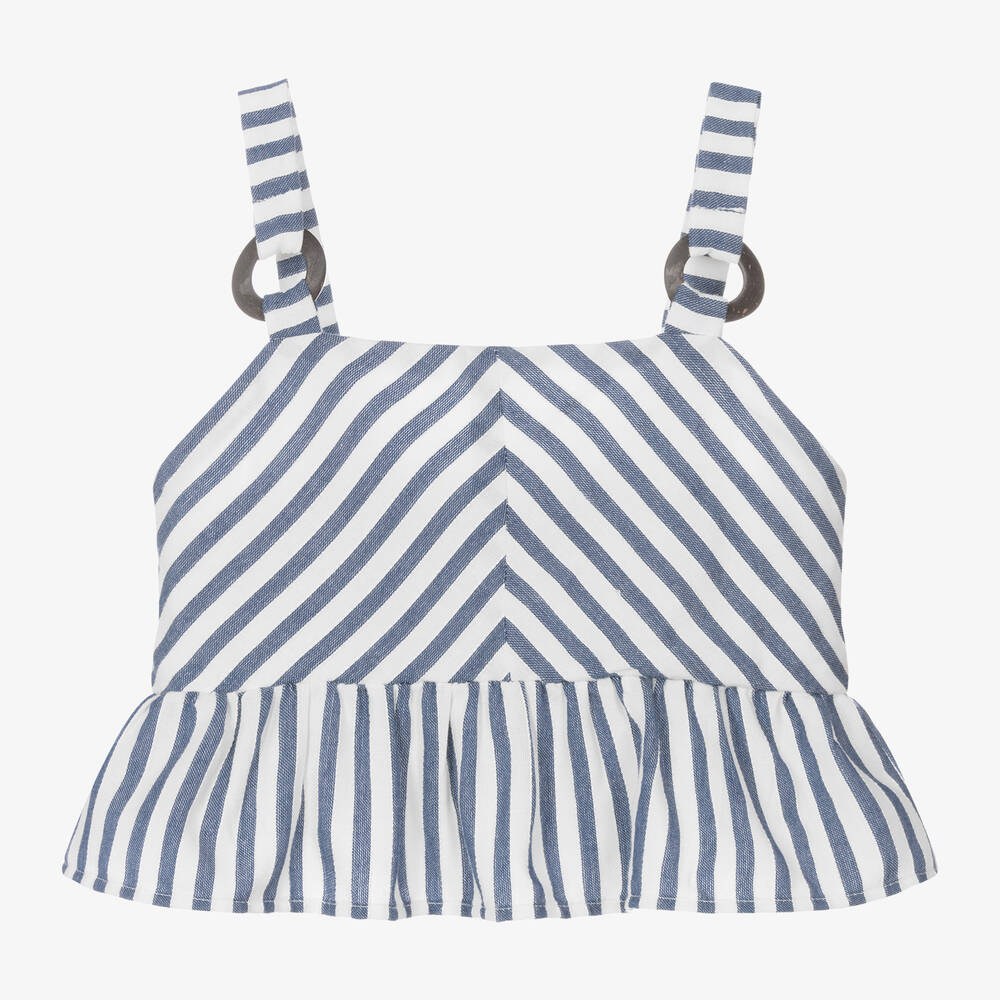 Mayoral - Girls Blue Striped Sleeveless Top | Childrensalon