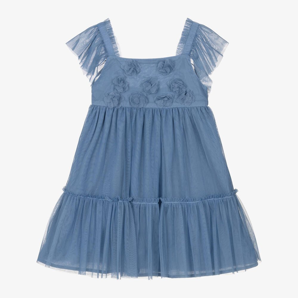 Mayoral - Girls Blue Tulle Dress | Childrensalon