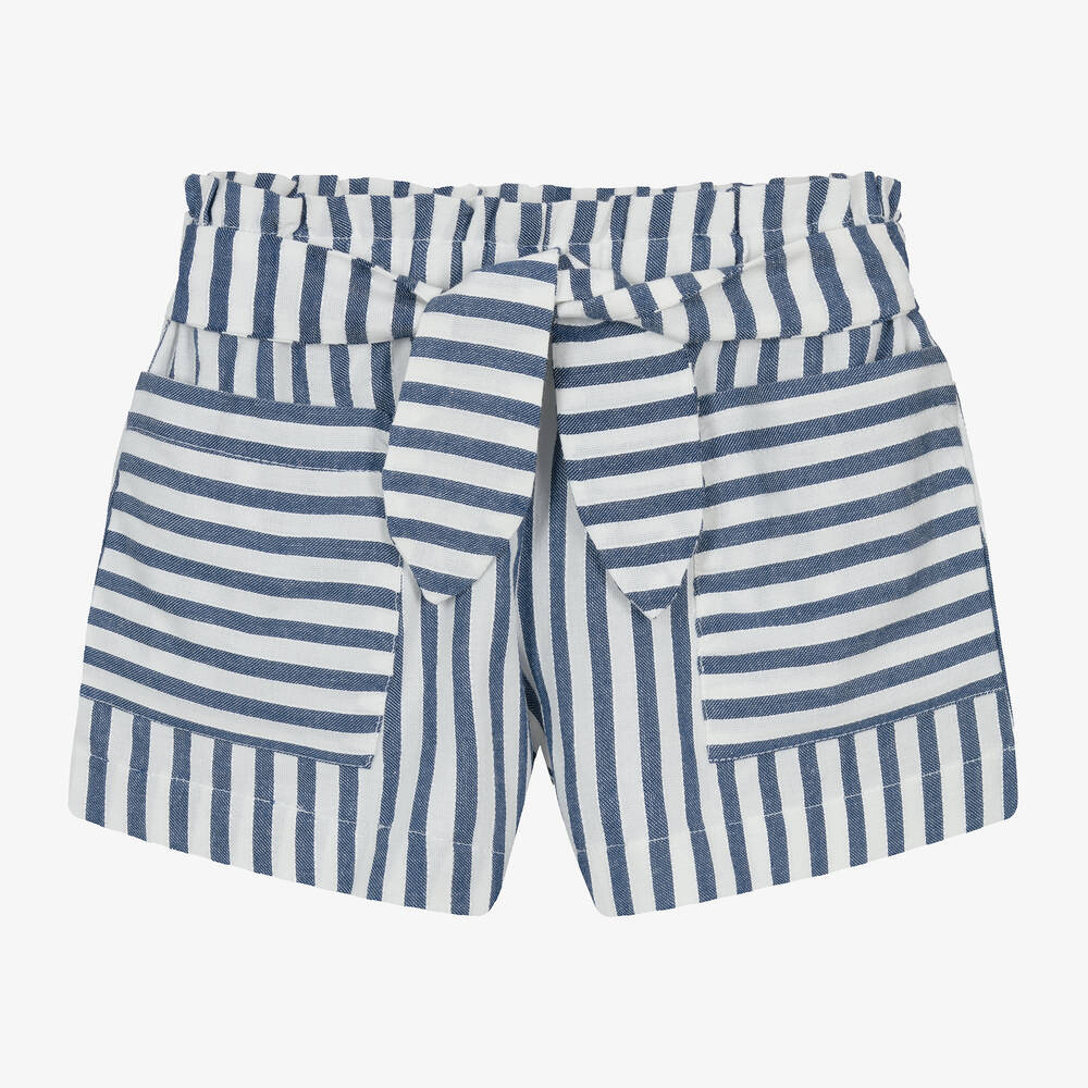 Mayoral - Girls Blue & White Striped Shorts | Childrensalon