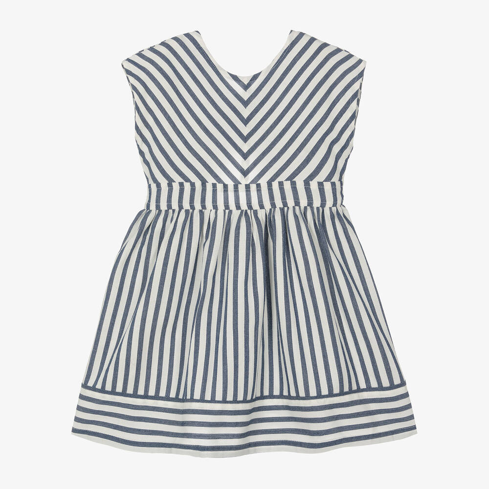 Mayoral - Girls Blue & White Striped Viscose Dress | Childrensalon