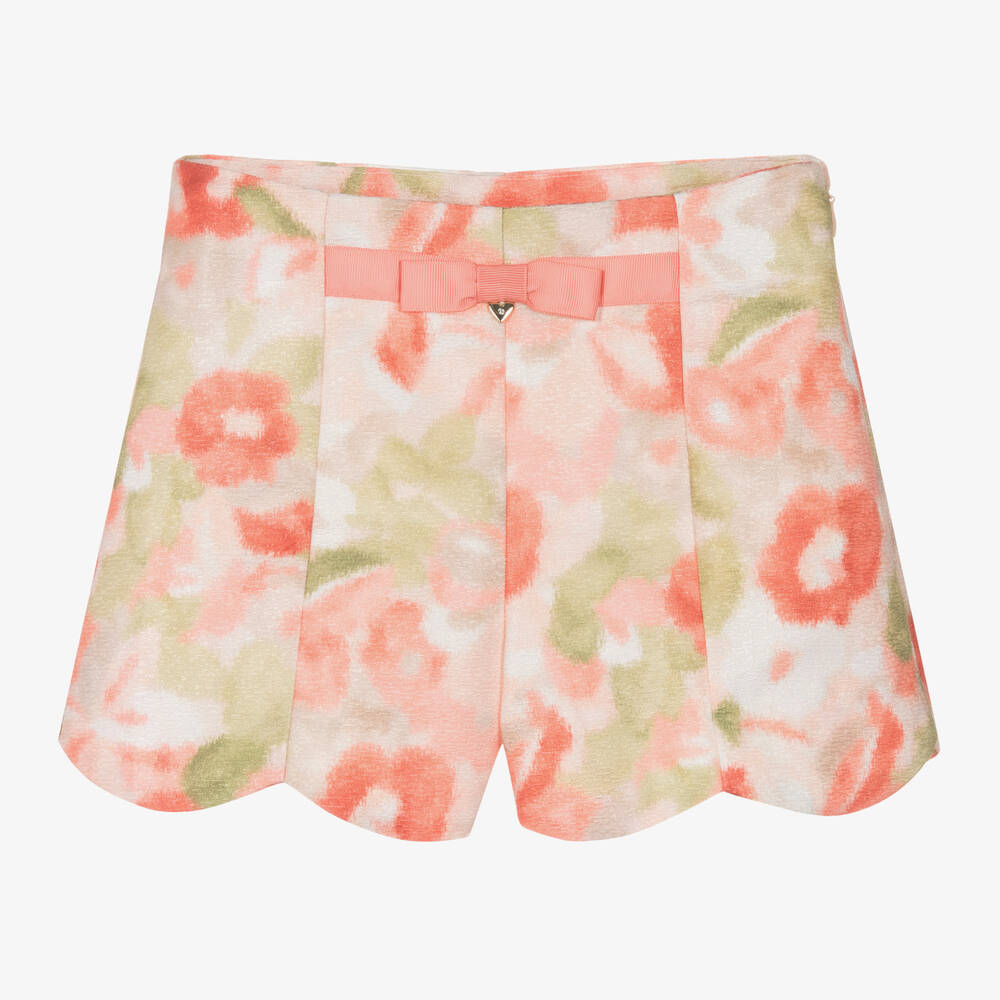Mayoral - Girls Blush Pink Floral Shimmer Shorts | Childrensalon