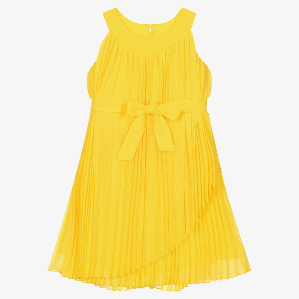 Mayoral - Girls Bright Yellow Pleated Chiffon Dress | Childrensalon