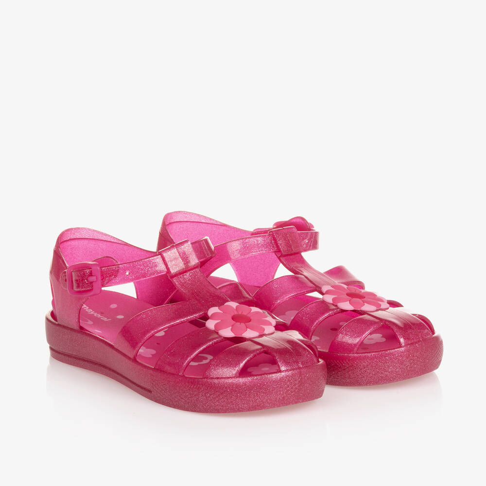 Mayoral - Girls Fuchsia Pink Flower Jelly Shoes | Childrensalon
