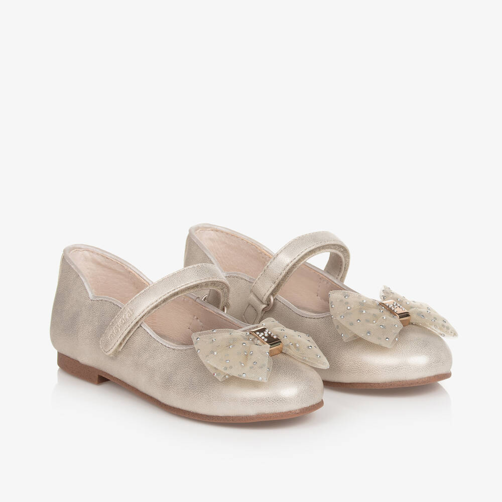 Mayoral Kids' Girls Gold Faux Leather Ballerina Pumps