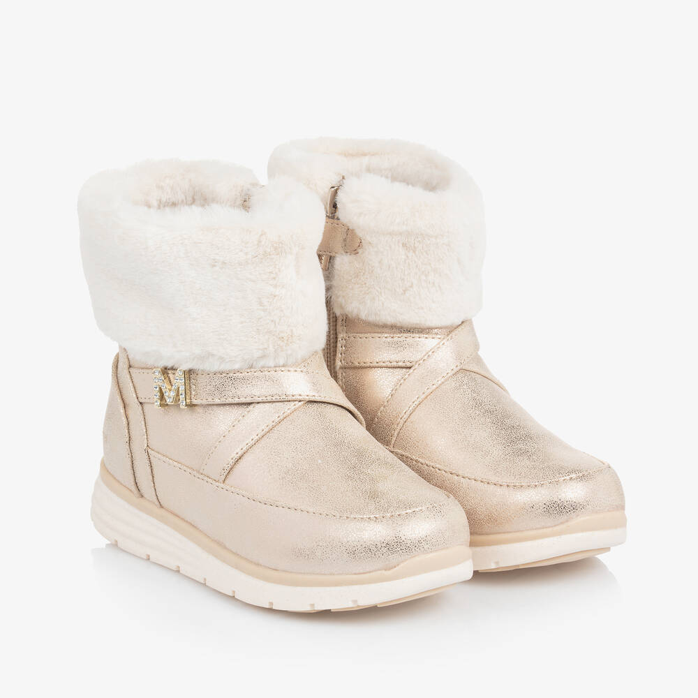 Mayoral - Girls Gold Faux Leather & Faux Fur Boots | Childrensalon