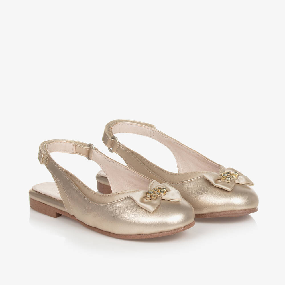 Mayoral Kids' Girls Gold Faux Leather Slingback Shoes