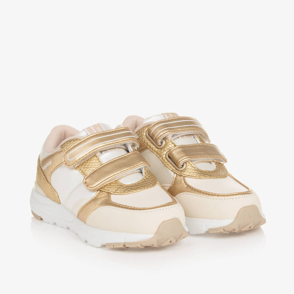 Mayoral - Girls Gold Faux Leather Trainers | Childrensalon