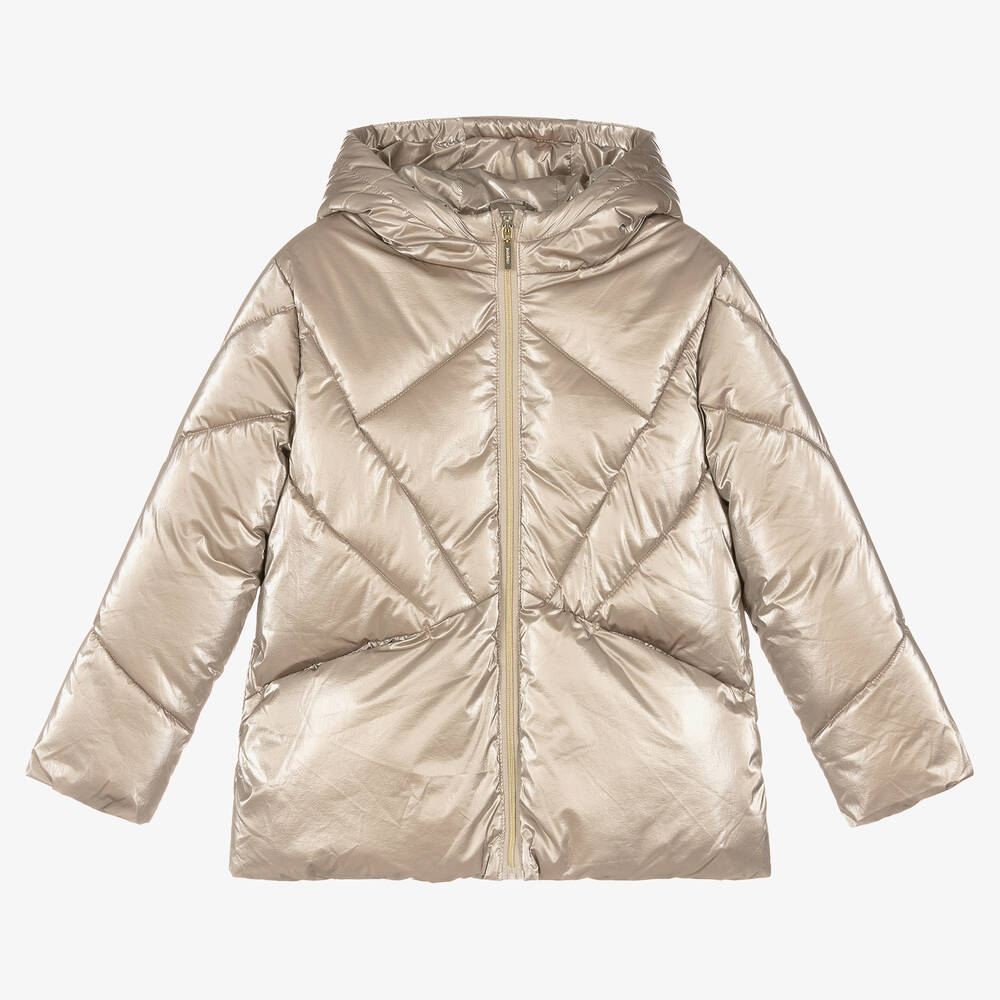 Mayoral - Girls Gold Hooded Puffer Jacket | Childrensalon