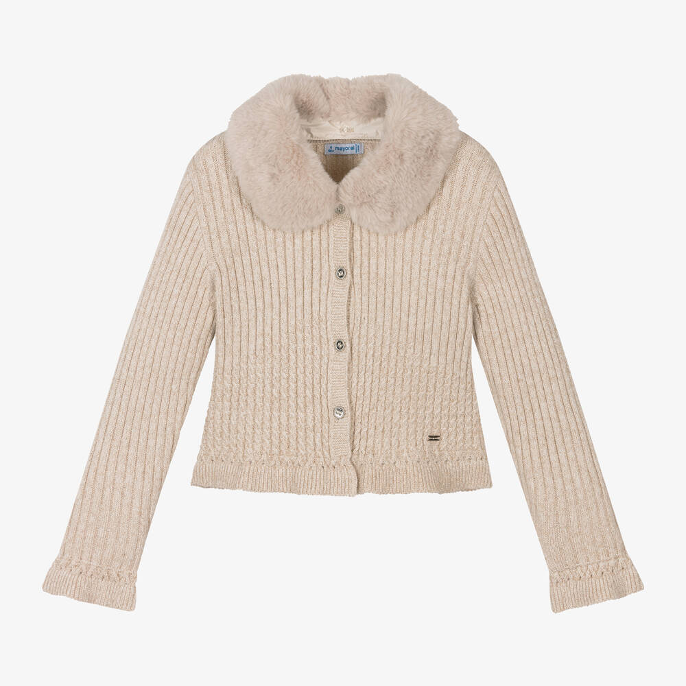 Mayoral - Girls Gold Knitted Cardigan | Childrensalon