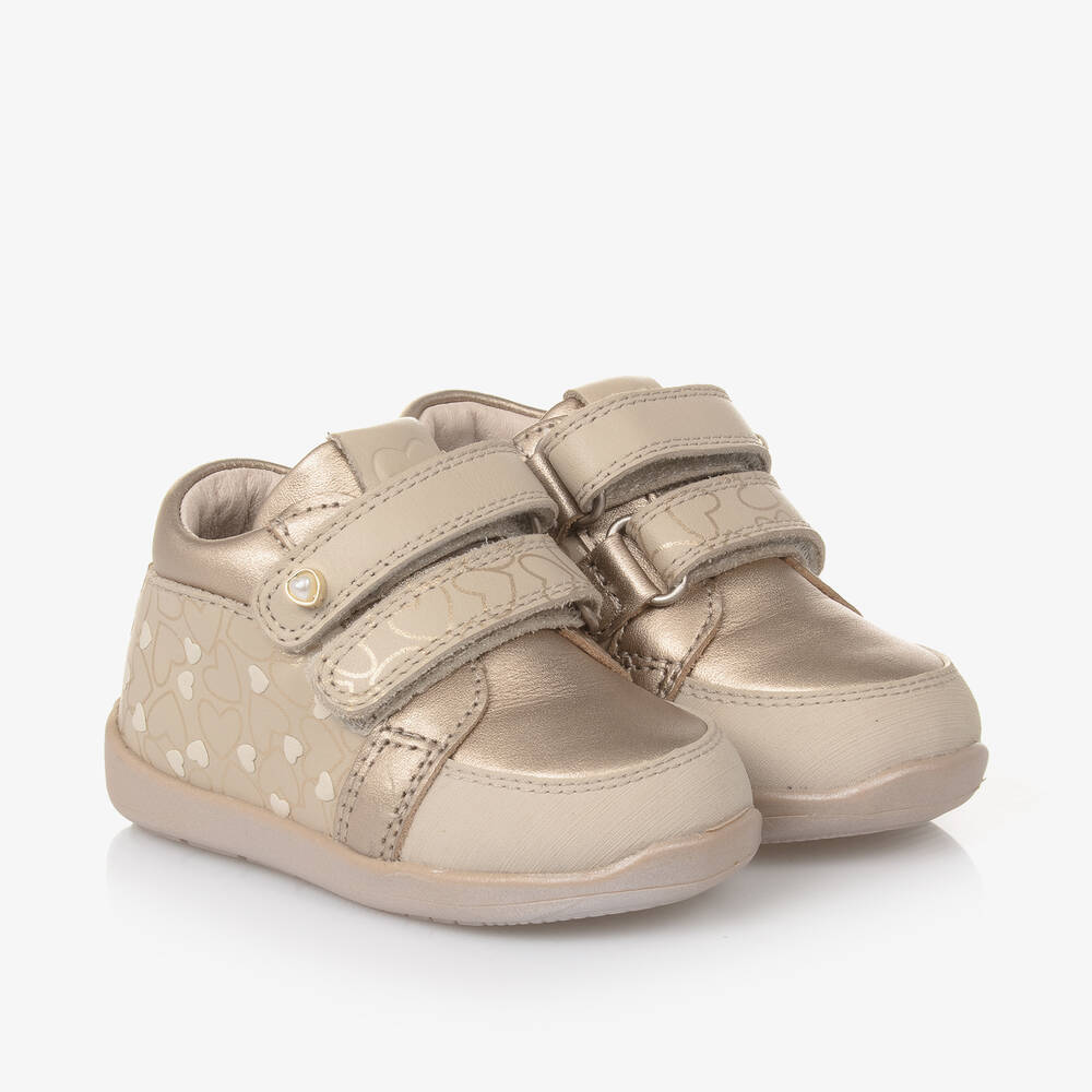 Mayoral - Girls Gold Leather First Walker Trainers | Childrensalon