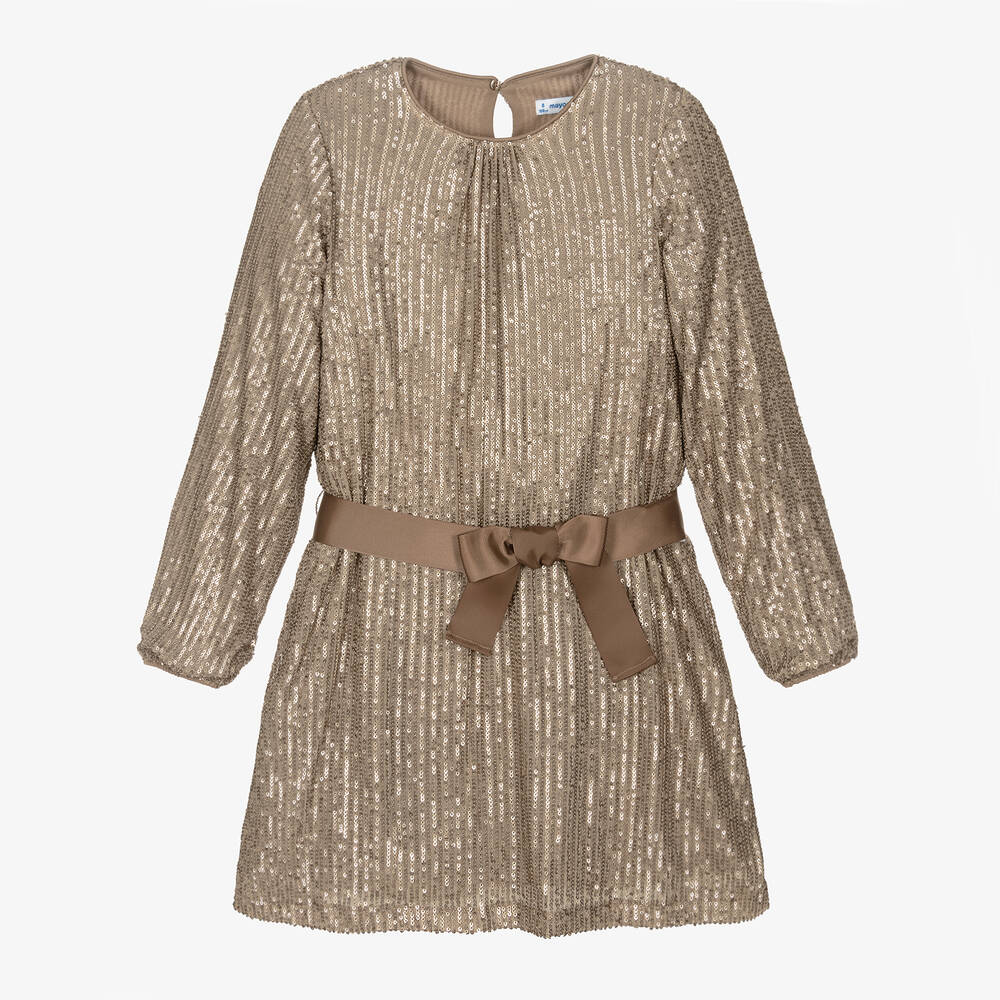 Mayoral - Girls Gold Sequin Dress | Childrensalon