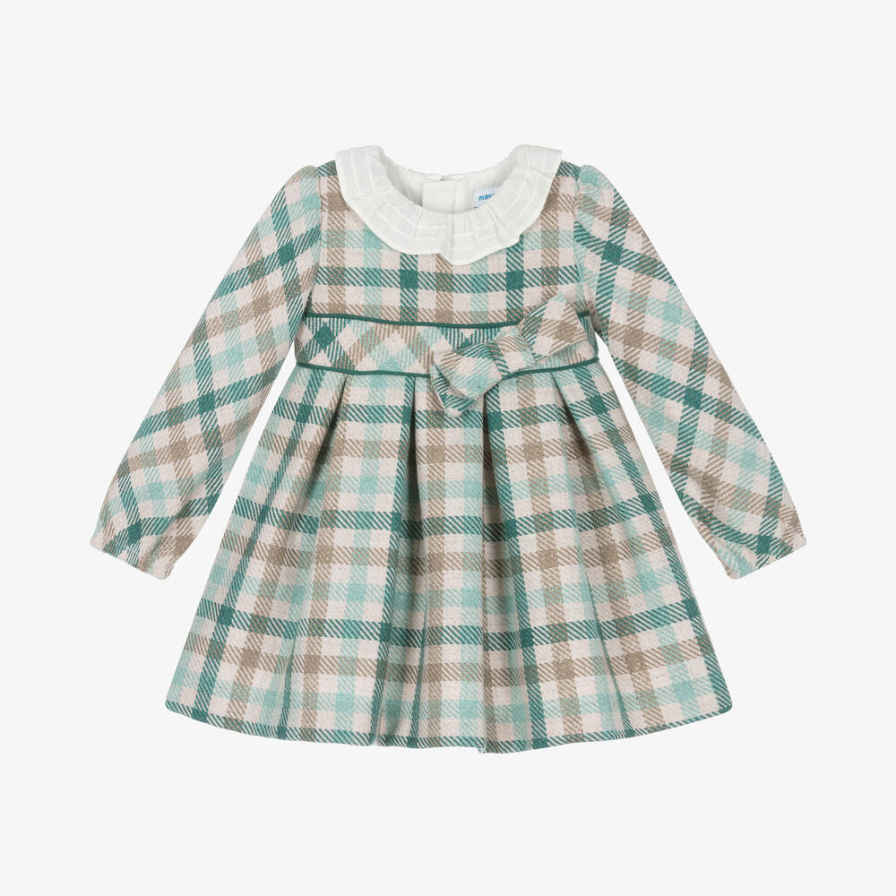 Mayoral - Girls Green Check Dress | Childrensalon